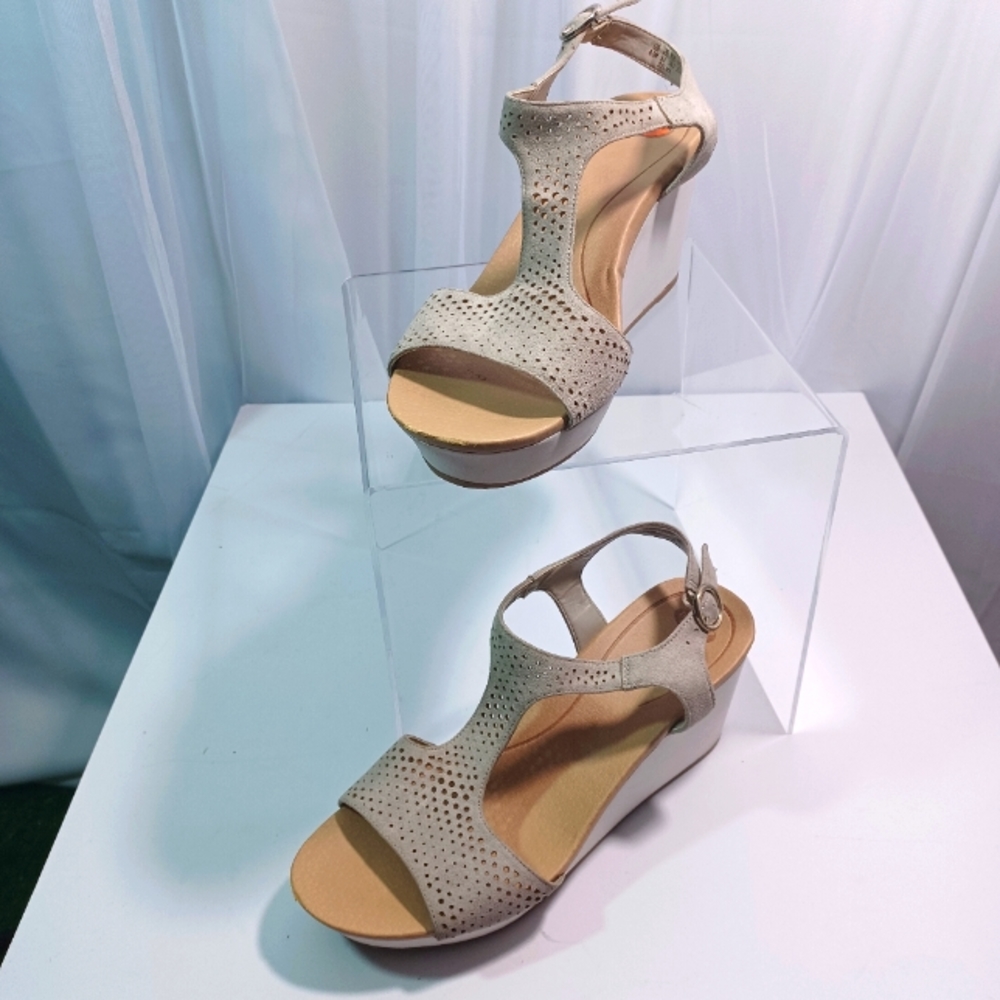Dr Scholls Selma Wedge Sandals, Size: 8.5, Gray and White